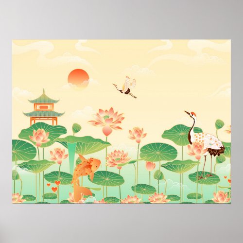 Japanese Garden Koi Pond and Waterlilies Art Poster