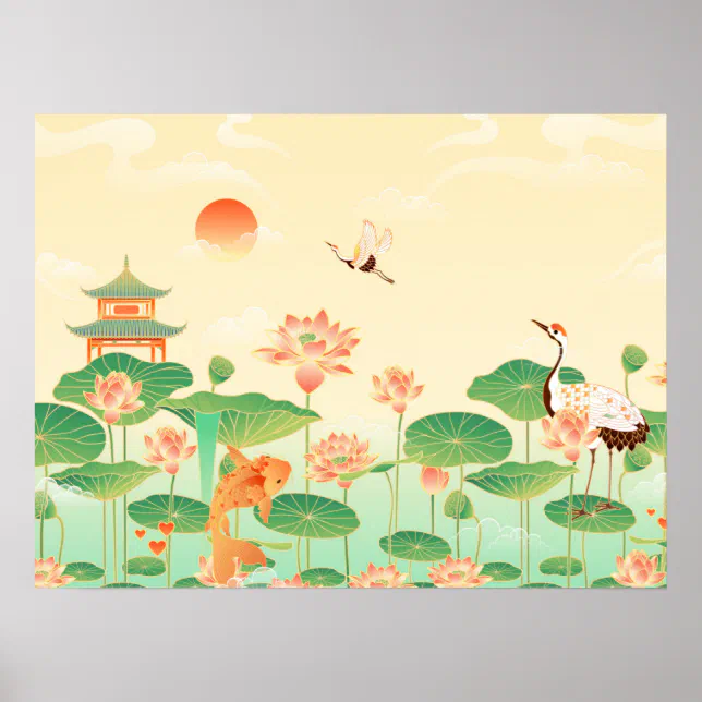 Japanese Garden Koi Pond and Waterlilies Art Poster | Zazzle