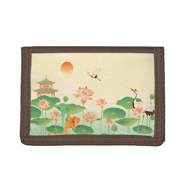 Japanese Garden Koi Pond and Waterlilies Art Trifold Wallet (Front)