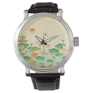 Japanese Garden Koi Pond and Waterlilies Art Watch