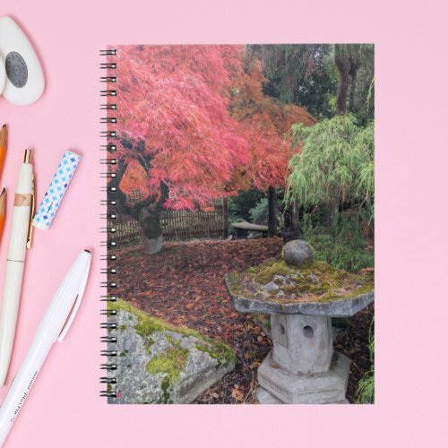 Japanese Garden Lantern and Autumn Leaves Notebook