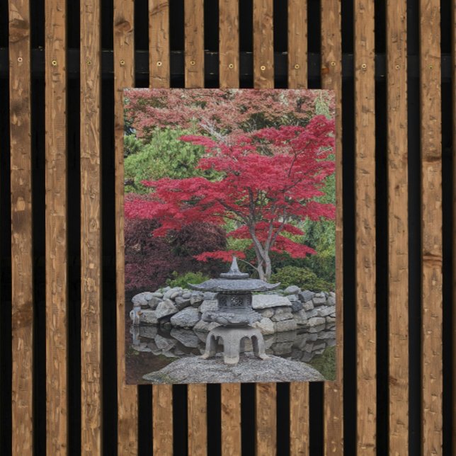 Japanese Garden Lantern and Red Maple Leaves Acrylic Print (In Situ)
