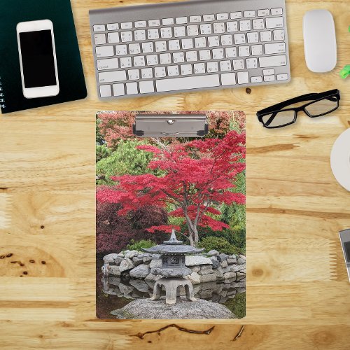 Japanese Garden Lantern and Red Maple Leaves Clipboard