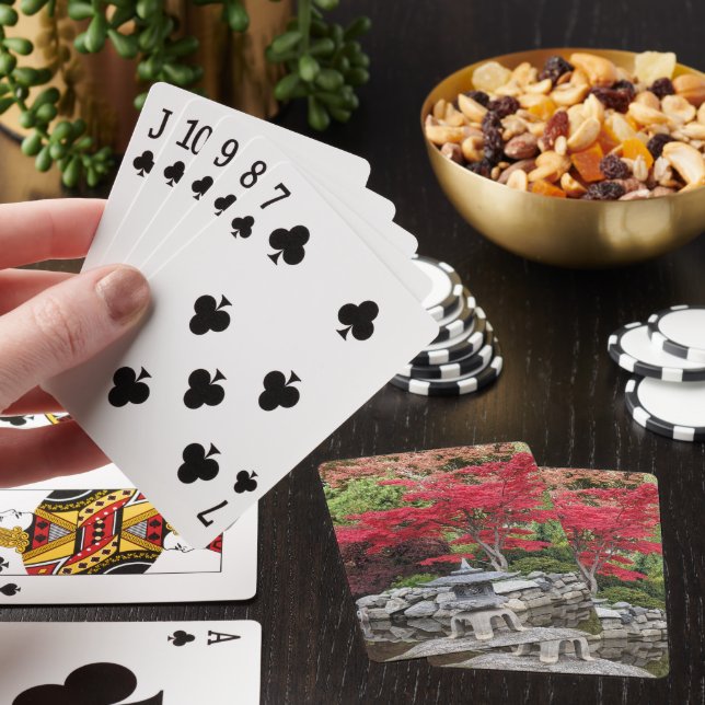 Japanese Garden Lantern and Red Maple Leaves Poker Cards (In Situ)