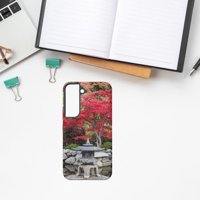 Japanese Garden Lantern and Red Maple Leaves Samsung Galaxy Case (In Situ)