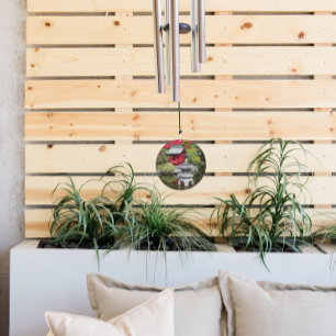 Japanese Garden Lantern and Red Shrine Wind Chime