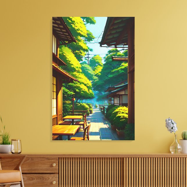 Japanese Garden Outdoor Cafe Canvas Print (Insitu(LivingRoom))