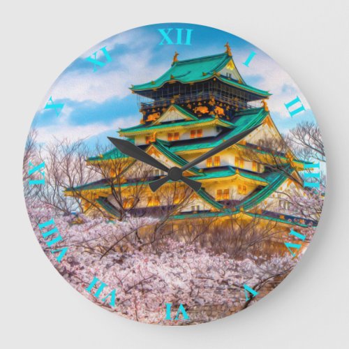 Japanese Garden Pagoda And Sakura In Osaka Japan Large Clock