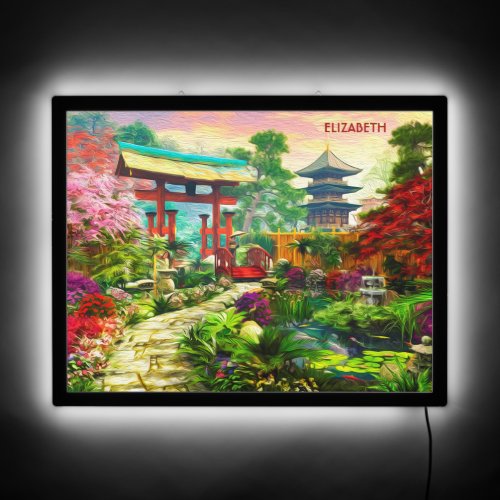 Japanese Garden Pagoda Sakura And Waterfall LED Sign