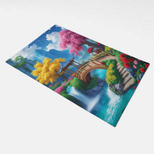 Japanese Garden Pagoda Waterfall Bridge Doormat