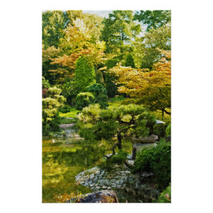 Japanese Garden Painting Effect Landscape Poster
