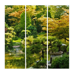 Japanese Garden Painting Effect Landscape Triptych