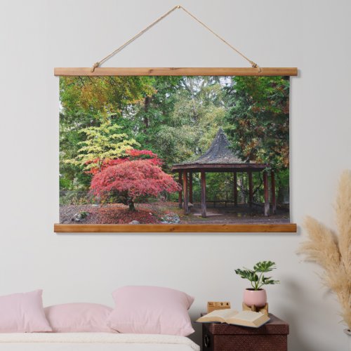 Japanese Garden Pavilion and Autumn Leaves Hanging Tapestry