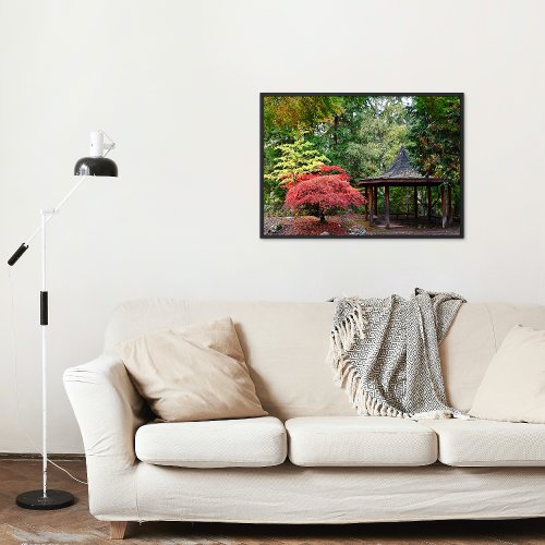 Japanese Garden Pavilion and Autumn Leaves Photo Print