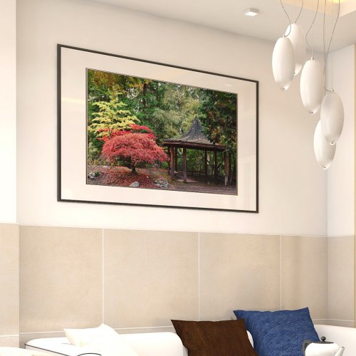 Japanese Garden Pavilion and Autumn Leaves Poster