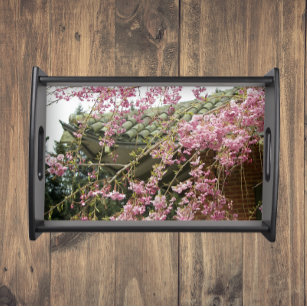 Japanese Garden Pink Cherry Blossoms Serving Tray