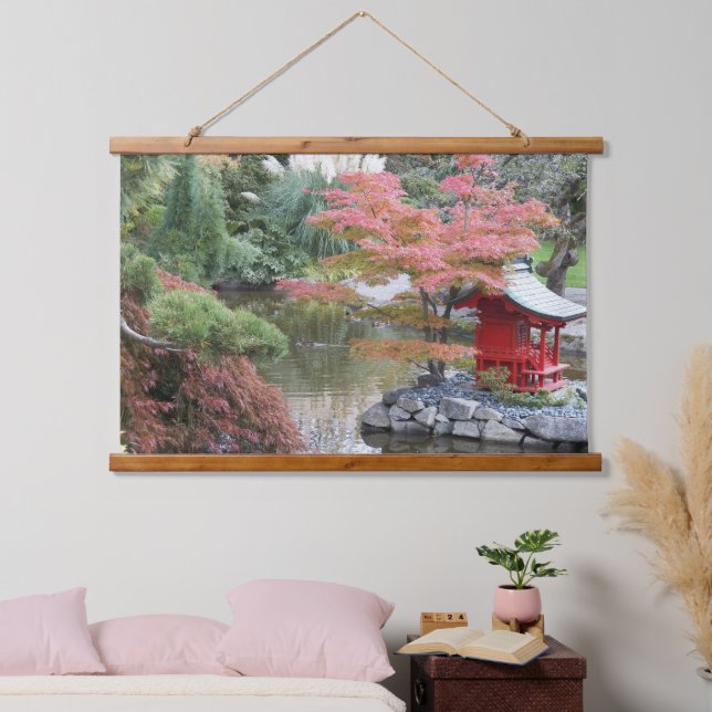 Japanese Garden Pond Scene Landscape Hanging Tapestry (Bedroom)