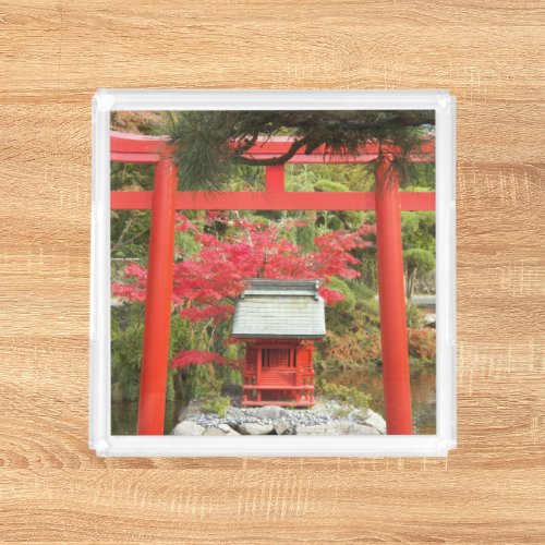Japanese Garden Red Torii Gate and Tea House Acrylic Tray
