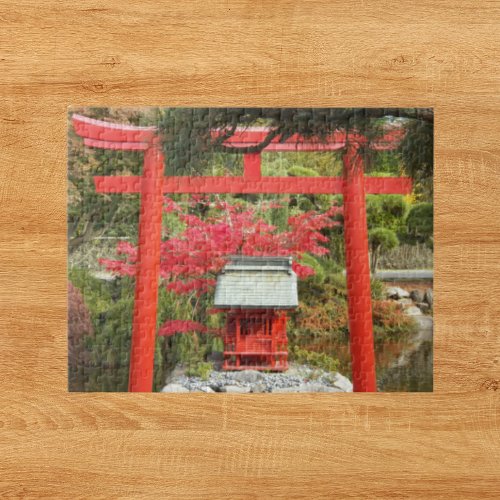 Japanese Garden Red Torii Gate and Tea House Jigsaw Puzzle