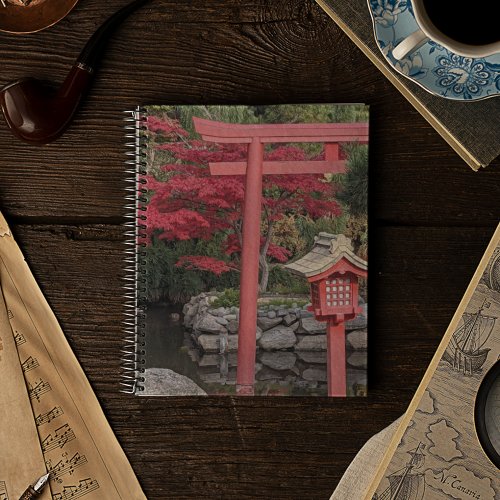 Japanese Garden Structures and Red Maple Leaves Notebook