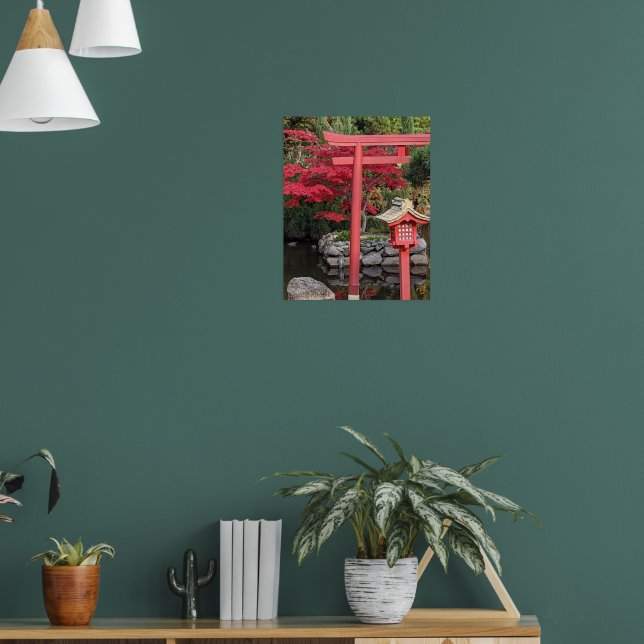 Japanese Garden Structures and Red Maple Leaves Poster (Living Room 1)