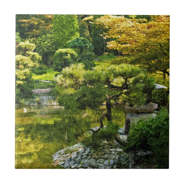 Japanese Garden - Traditional Aesthetic Ceramic Tile (Front)