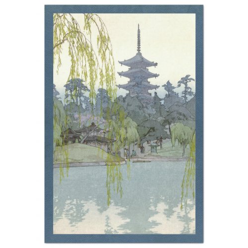 Japanese Garden Vintage Blue Willow Lake Pagoda 2 Tissue Paper