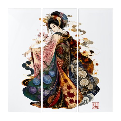 Japanese Geisha Art | Kimono and Seasonal Flowers