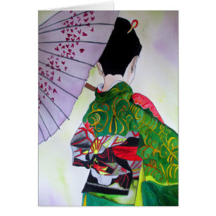 Japanese Geisha art with kimono and umbrella