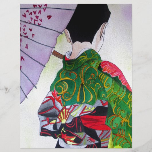 Japanese Geisha art with kimono and umbrella (Front)