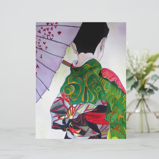 Japanese Geisha art with kimono and umbrella (Standing Front)