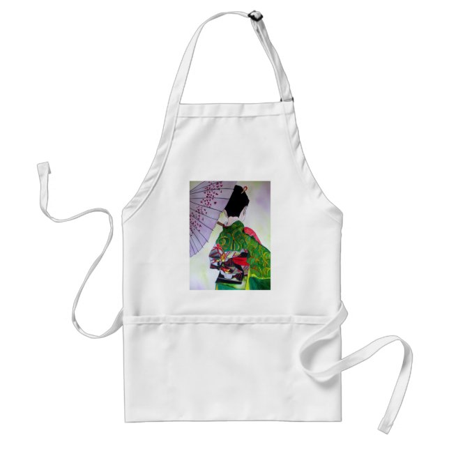 Japanese Geisha art with kimono and umbrella Adult Apron (Front)