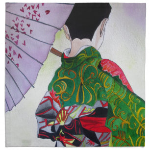 Japanese Geisha art with kimono and umbrella Napkin