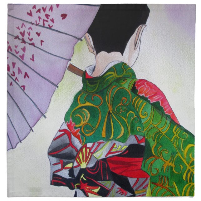 Japanese Geisha art with kimono and umbrella Napkin (Front)