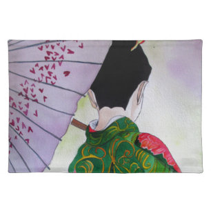 Japanese Geisha art with kimono and umbrella Placemat