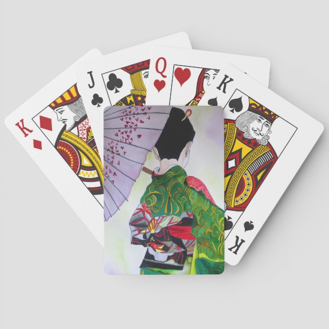 Japanese Geisha art with kimono and umbrella Poker Cards (Back)