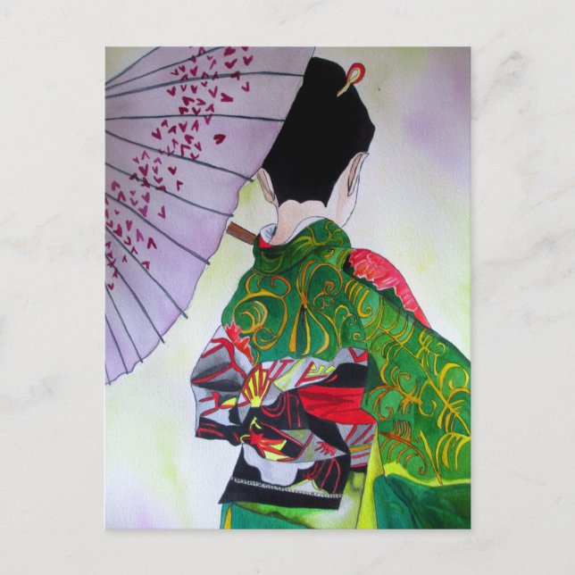 Japanese Geisha art with kimono and umbrella Postcard (Front)
