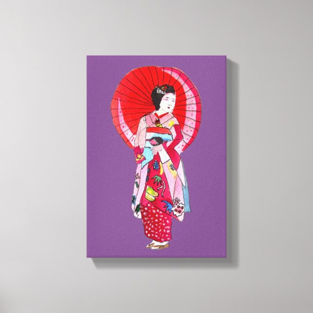 Japanese Geisha art with umbrella Canvas Print (Front)