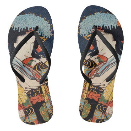 Japanese Geisha Asian Trendy Vintage Art Colorful  Flip Flops