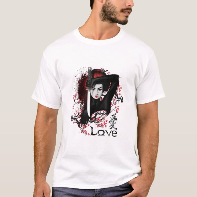 JAPANESE GEISHA ASSASSIN NINJA WITH SWORD T-Shirt (Front)