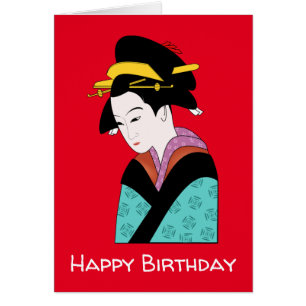 Japanese Geisha birthday kimono cute Cards