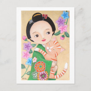 Japanese Geisha & Cat Post Card