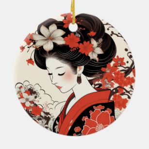 Japanese Geisha Ceramic Ornament