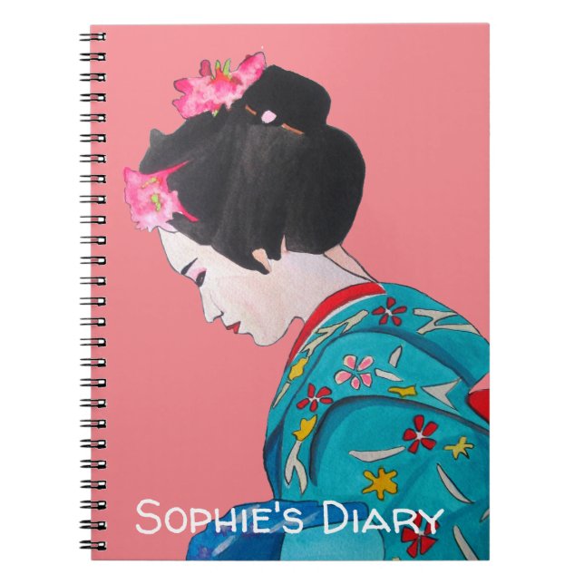 Japanese Geisha cherry blossom cute art diary Notebook (Front)