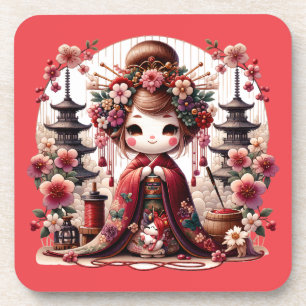 Japanese Geisha Cute Scene Beverage Coaster