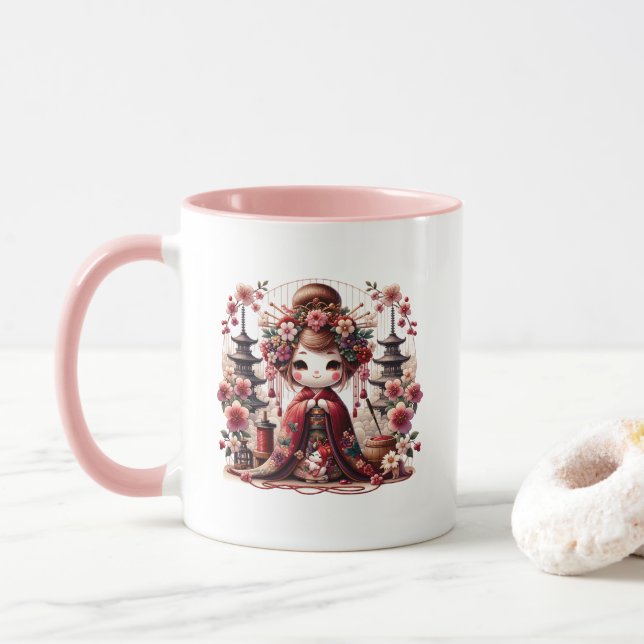 Japanese Geisha Cute Scene Mug (With Donut)