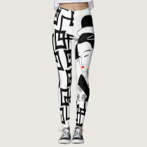 japanese geisha girl black white graphic leggings japanese geisha girl black white graphic leggings