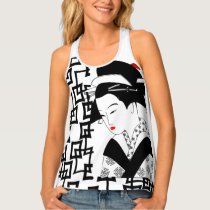 japanese geisha girl black white graphic tshirt