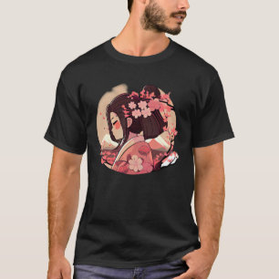 Japanese Geisha girl cherry blossom flowers snow m T-Shirt