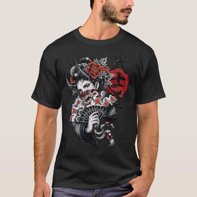 Japanese Geisha Girl Vaporwave Cyberpunk Popart Ur T-Shirt (Front)